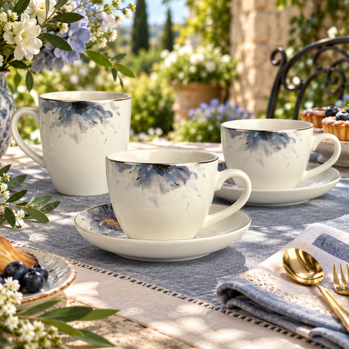 Blue Aster Elegance Fine Teacup & Saucer Set 12 Pcs
