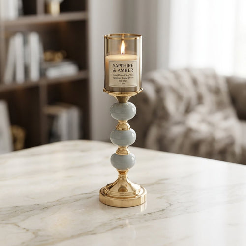 Imperial Triple Mint Green Accent Gold Candle Stand