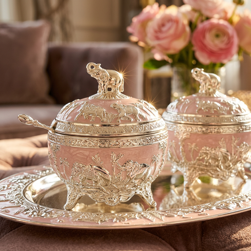 Imperial Elephant Bowl Set with Matching Tray