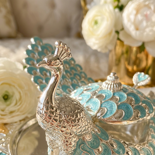 Royal Peacock Serving Bowl with Lid & Spoon
