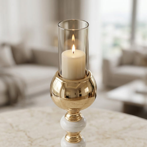 Modern Dual Pale Jade Accent Gold Candle Stand