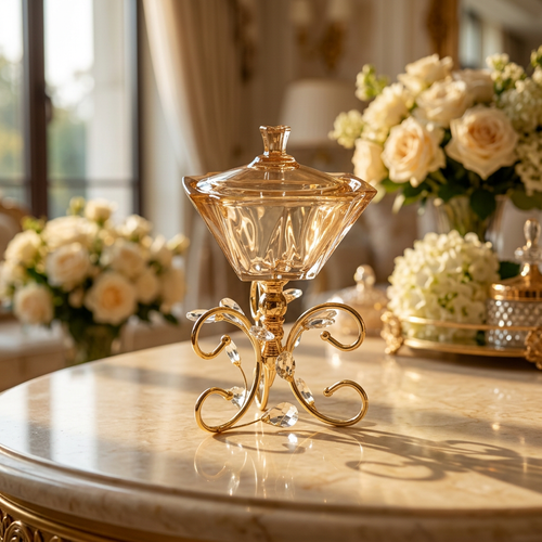 Grand Amber Crystal Pedestal Candy Jar