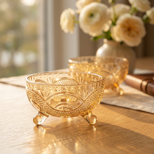 Elegant Amber Crystal Serving Bowls Set of 6