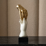 Vertical Touch Hands Sculpture in Ivory & Gold