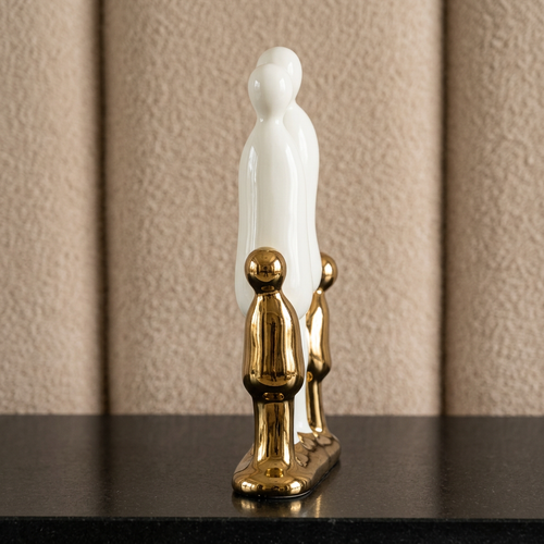 Family of Four Sculpture in Ivory & Gold