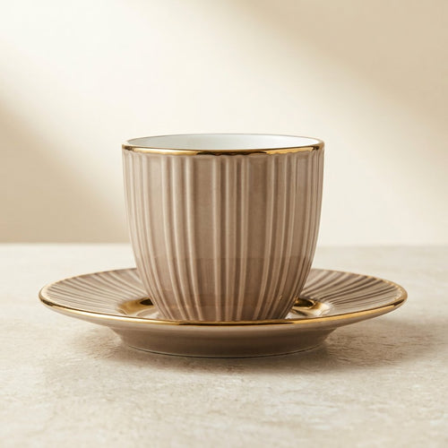 Modern Fluted Warm Cup & Saucer Set of 12