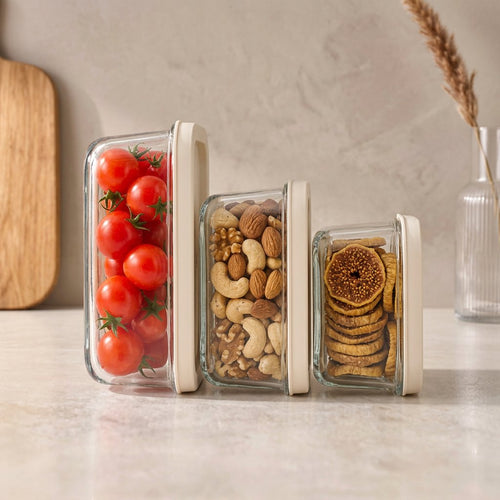 Modern Stackable Glass Food Storage with Lids 3 Piece
