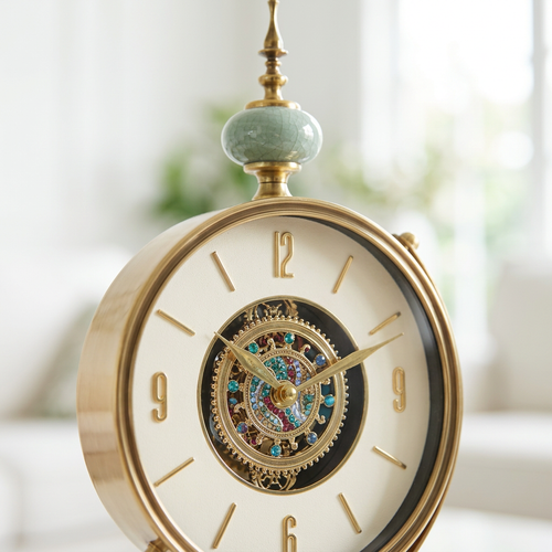 Antique Sage Crackle Table Clock with Spire Finial