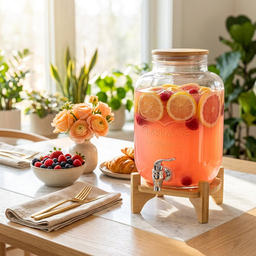 Glass Beverage Dispenser with Wooden Stand & Spigot 3.4 Litre
