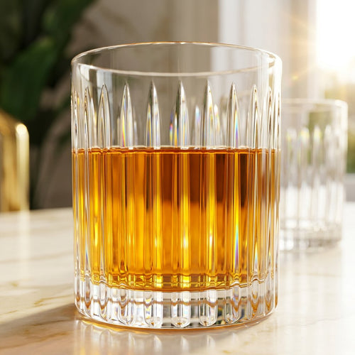 Modernist Ribbed Rocks Glass Pair Set of 6