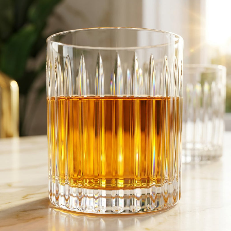 Modernist Ribbed Rocks Glass Pair Set of 6