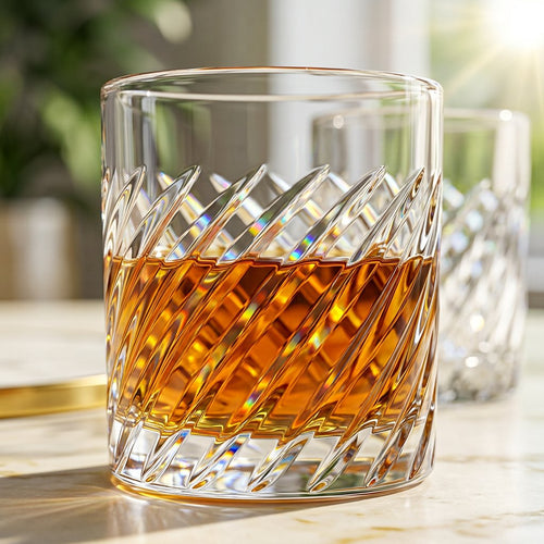 Spiral Swirl Cut Crystal Whiskey Glass Set of 6