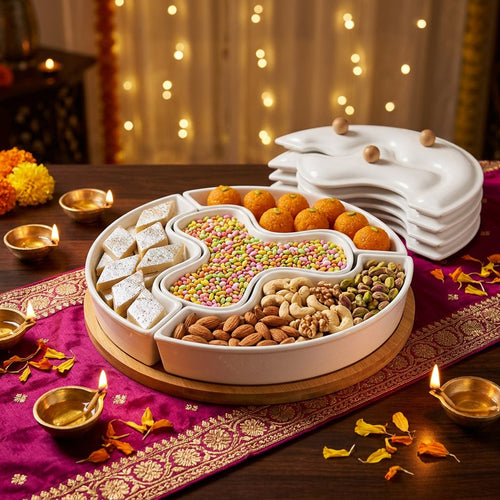 Elegant Covered Ceramic Serving Platter & Wooden Tray