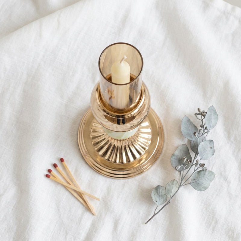Elegant Pale Jade Accent Gold Candle Stand