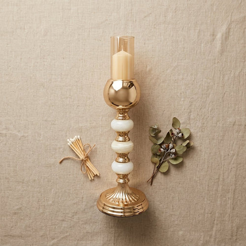 Imperial Triple Pale Jade Accent Gold Candle Stand