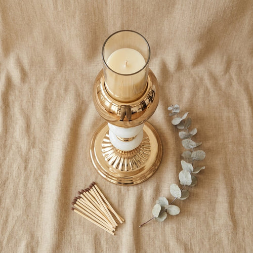 Modern Dual Pale Jade Accent Gold Candle Stand