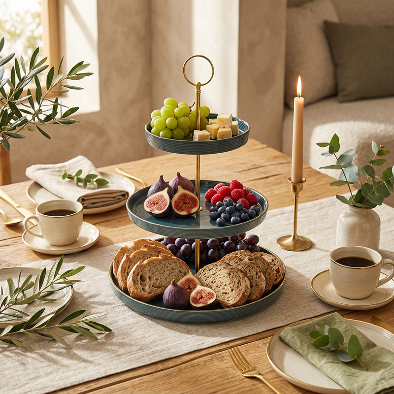 Royal Ocean Textured 3 Tiered Ceramic Platter
