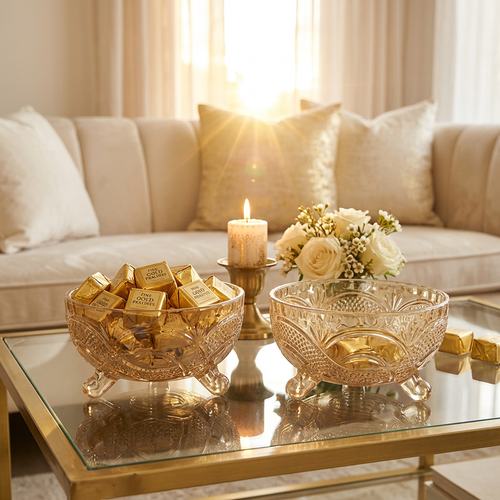 Elegant Amber Crystal Serving Bowls Set of 6