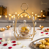 Crystal Glass Candy Bowl in Leaf Gold Cage