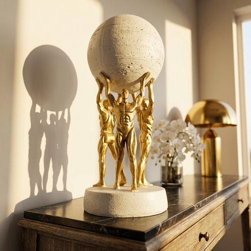 Luxury Gold & White Globe Bearers Figurine