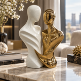 Dual Bust Couple Sculpture in Ivory & Gold