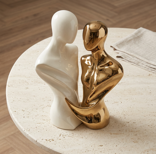 Dual Bust Couple Sculpture in Ivory & Gold