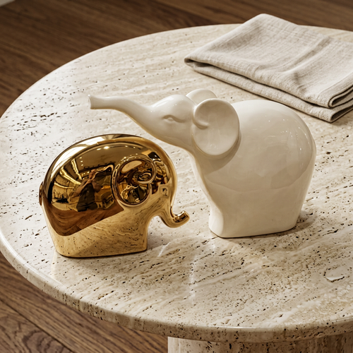 Imperial Gold Textured Elephant Pair Sculpture Set of 2