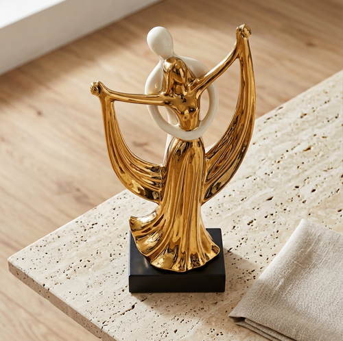 Embracing Dancing Couple Sculpture in Ivory & Gold