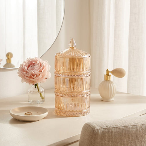 Amber Crystal 3 Tier Stackable Glass Jar