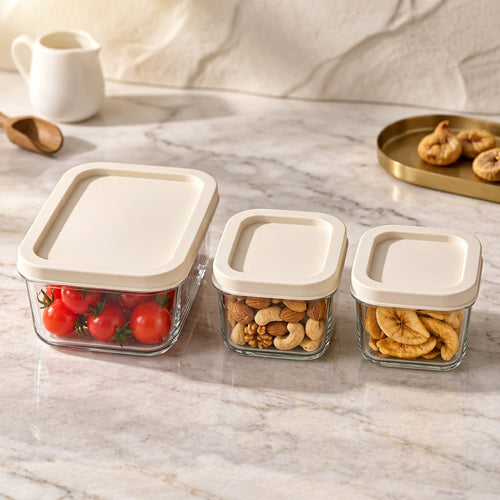 Modern Stackable Glass Food Storage with Lids 3 Piece