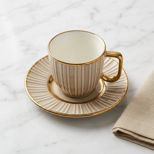 Modern Fluted Warm Cup & Saucer Set of 12