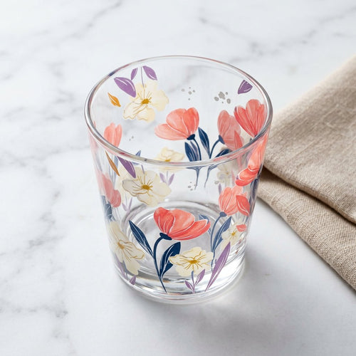 Charming Floral Printed Clear Glass Set of 6