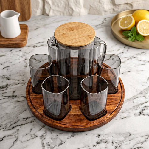 Modern Charcoal Tinted Glass Revolving Jug 8 Piece Set