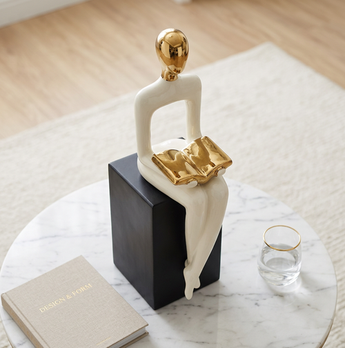 Seated Reader Sculpture in Ivory & Gold
