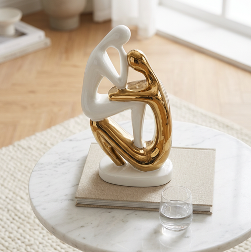 Contemplative Couple Sculpture in Ivory & Gold