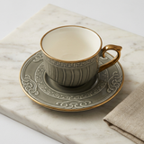 Fluted Charcoal Grey Cup & Saucer Set of 12