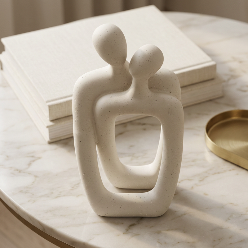 Elegant White Speckled Couple Ceramic Statue