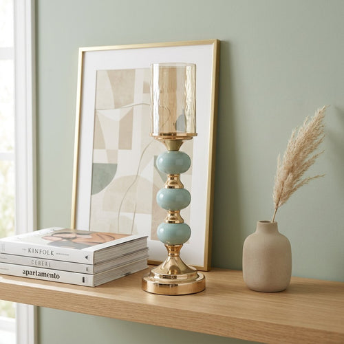Imperial Triple Mint Green Accent Gold Candle Stand
