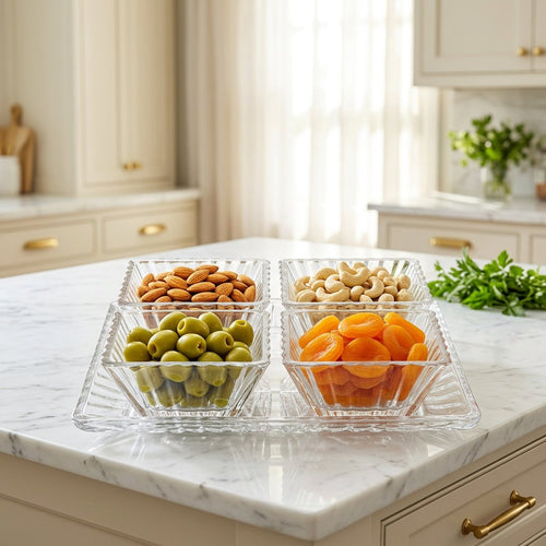 Elegant Crystal Glass Tray & Bowl Set 5 Piece