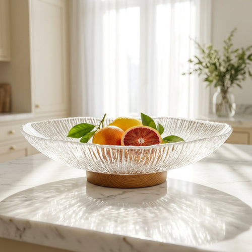 Elegant Textured Crystal Glass Centerpiece Tray