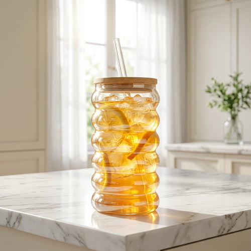 Elegant Glass Tumbler with Bamboo Lid & Glass Straw