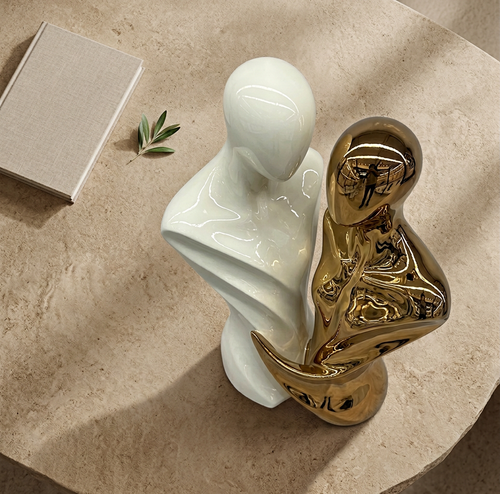 Dual Bust Couple Sculpture in Ivory & Gold