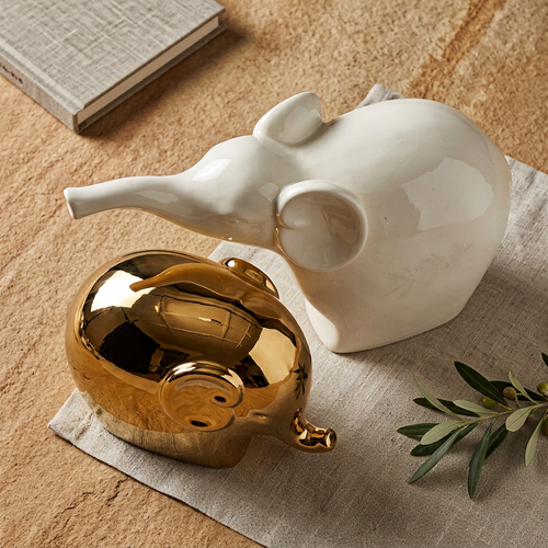 Imperial Gold Textured Elephant Pair Sculpture Set of 2
