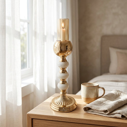 Imperial Triple Pale Jade Accent Gold Candle Stand