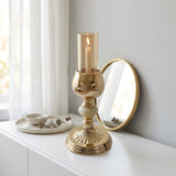 Elegant Pale Jade Accent Gold Candle Stand