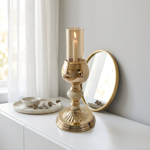 Elegant Pale Jade Accent Gold Candle Stand
