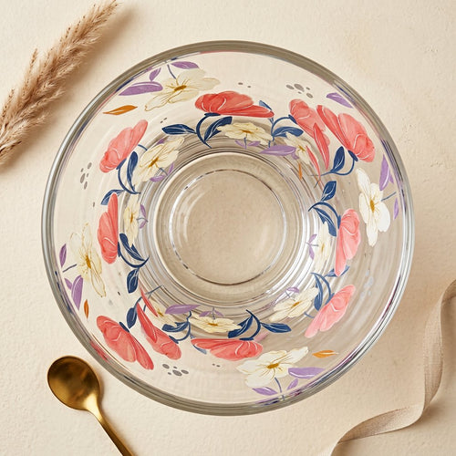Charming Floral Printed Clear Glass Set of 6