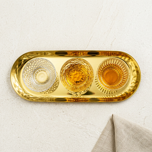 Textured Crystal Glass Cawa Tea Cups with Gold Rims Set of 6