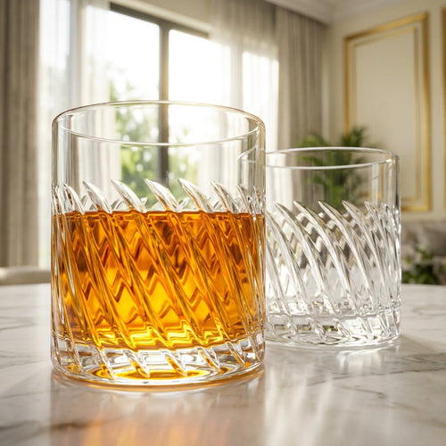 Spiral Swirl Cut Crystal Whiskey Glass Set of 6