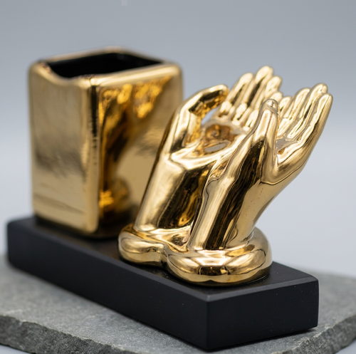Luxury Gold Open Hands & Pen Holder Desk Set